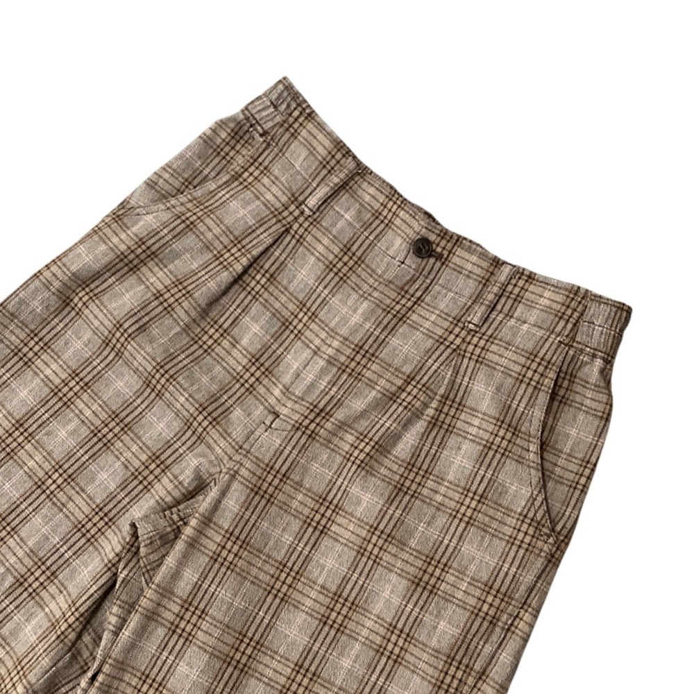 Madewell Plaid Pleated Wide Leg Pants Career Office Brown High Rise Womens 10 - Picture 3 of 9